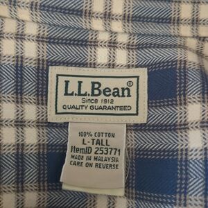 Vintage LL Bean Shirt Men Large Tall Blue Plaid Soft Flannel Button Outdoors LT